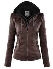 Leather Coat with hoodie